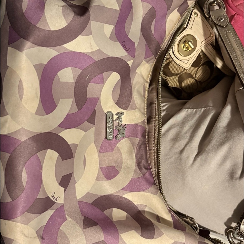 Coach Purple and Cream Patterned Shoulder Bag